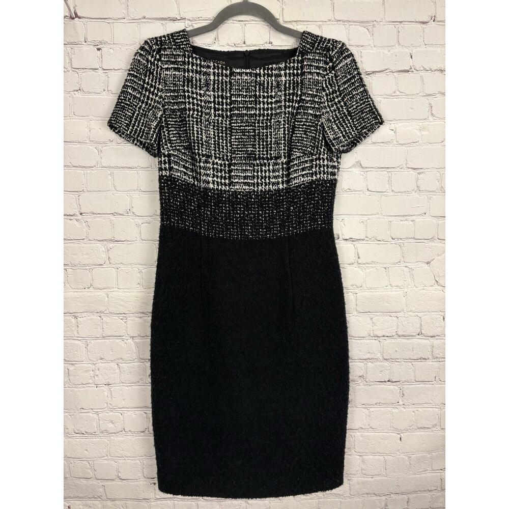 Escada Womens Tweed Short Sleeve Dress Black Wool Blend Size EUR 32